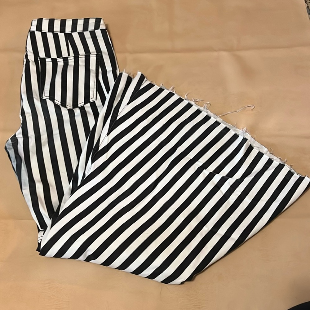Black and White striped flare pants